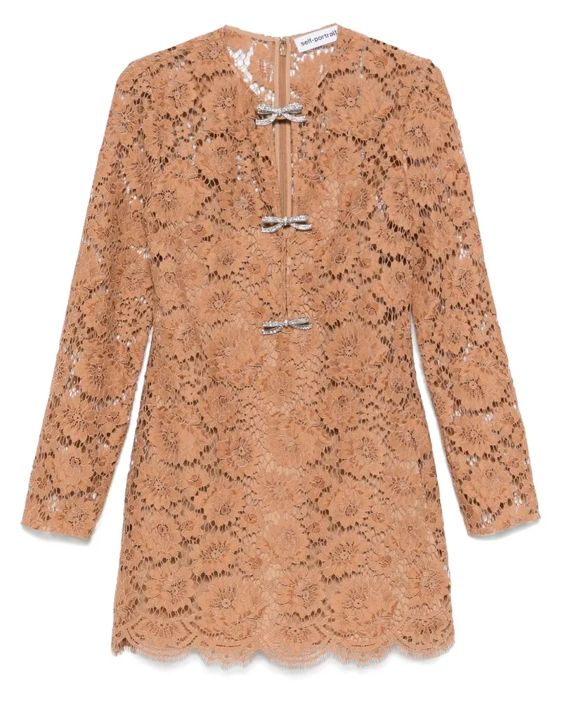 Self-Portrait Minikleid mit Spitzenschleife - Braun Braun