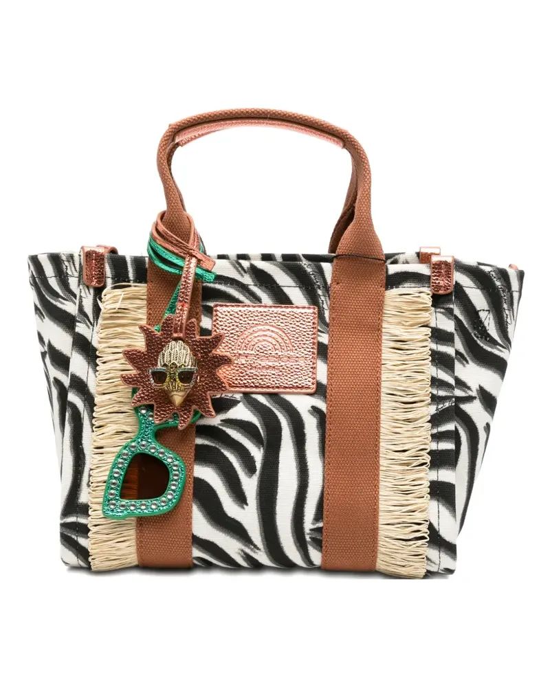 Kurt Geiger small Southbank zebra-print fringed tote bag - Weiß Weiß