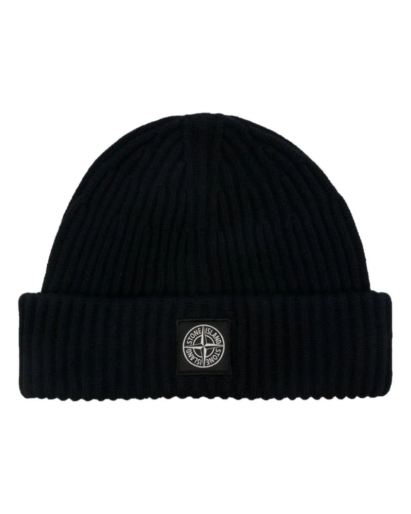 Stone Island Beanie mit Logo-Patch - Blau Blau