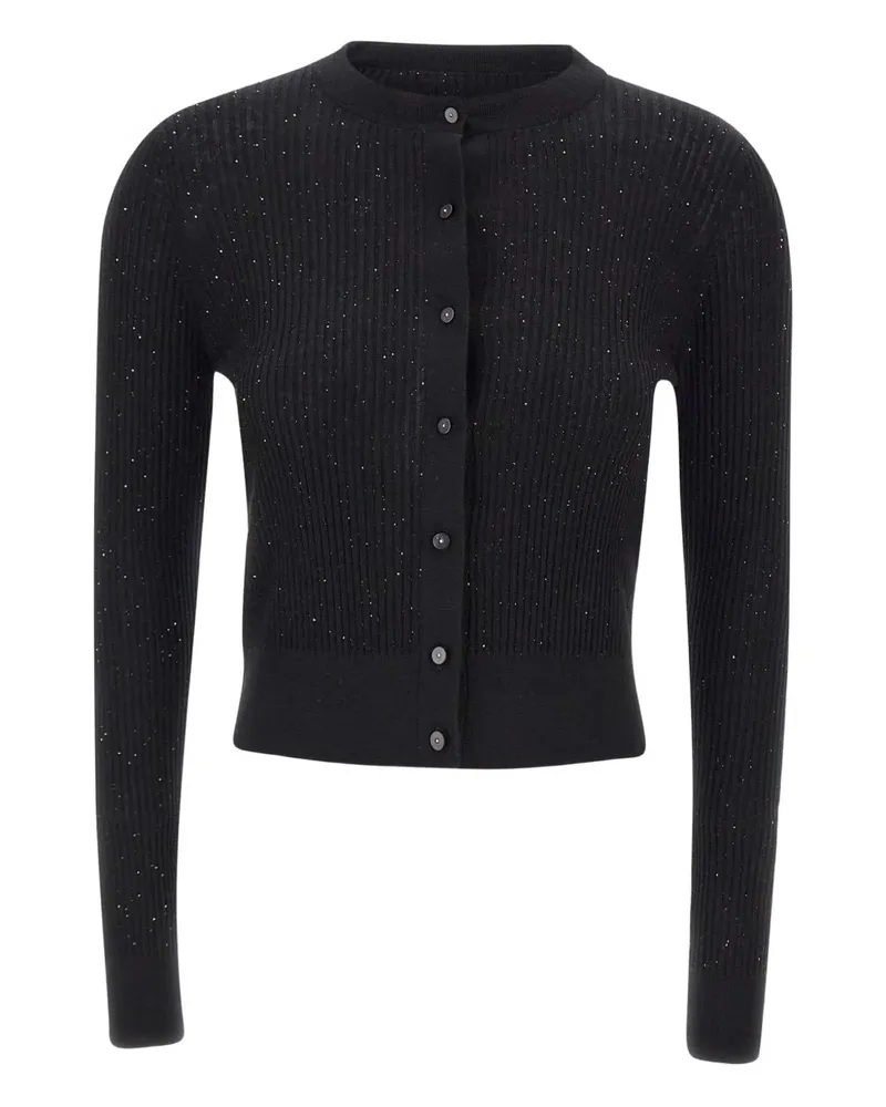 Max Mara Gerippter Cardigan mit Pailletten - Schwarz Schwarz
