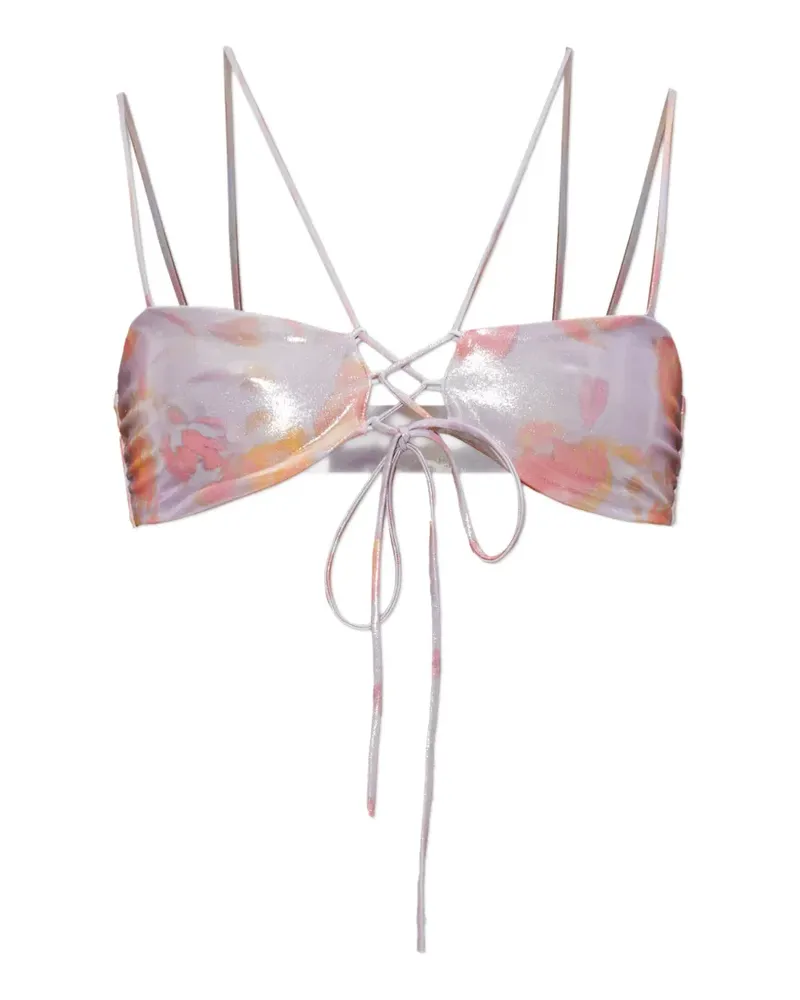 Diesel lace-up floral-print bikini top - Violett Violett