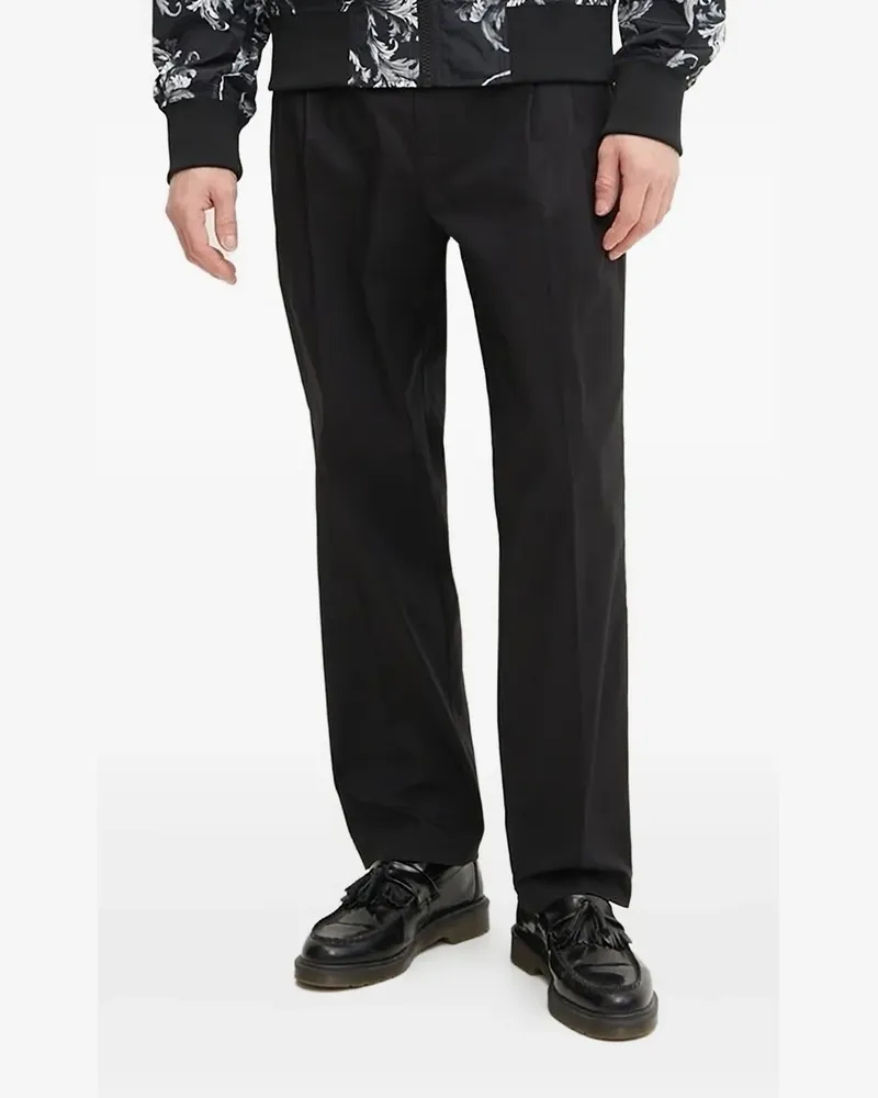 Versace Jeans Klassische Bundfaltenhose mit Logo-Applikation - Schwarz Schwarz
