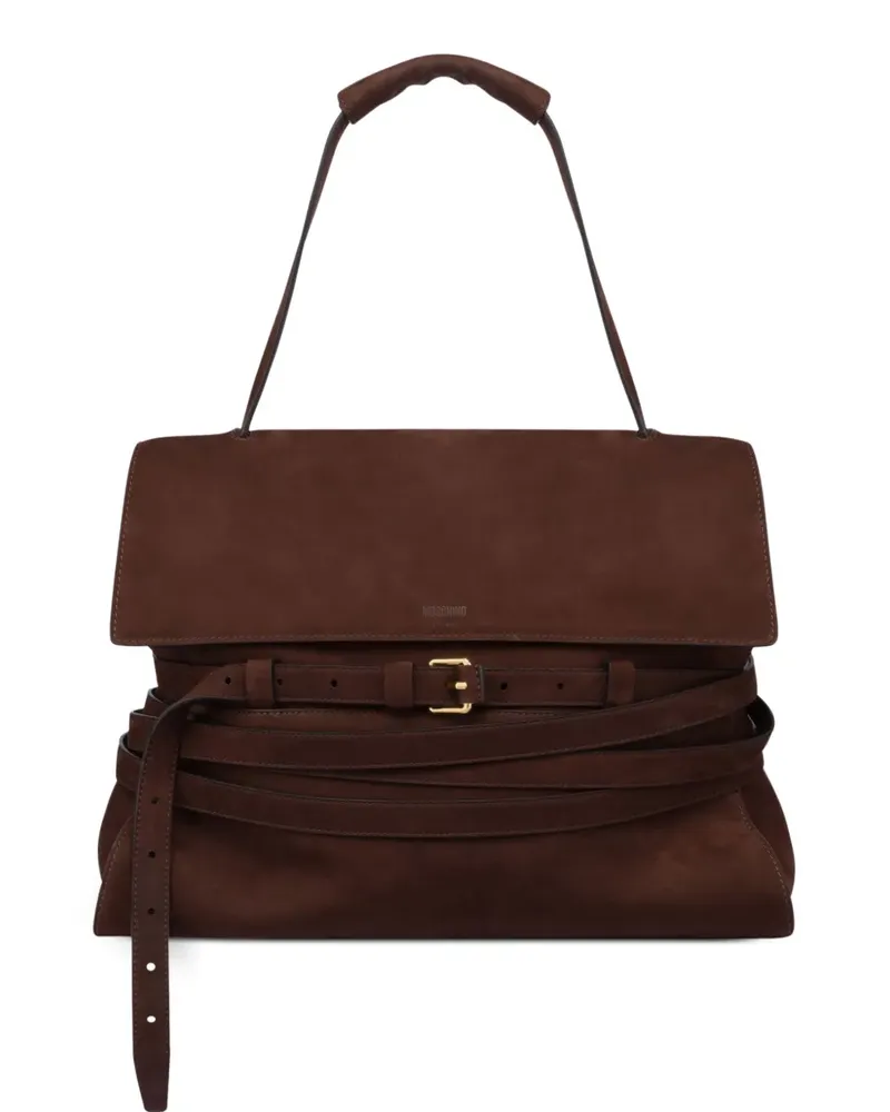 Moschino Mittelgroße Ti Me Schultertasche aus Wildleder - Braun Braun
