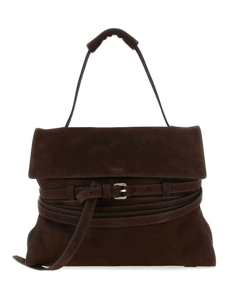 Moschino Mittelgroße Ti Me Schultertasche aus Wildleder - Braun Braun