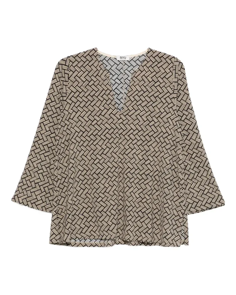 SIYU geometric-pattern V-neck blouse - Nude Nude