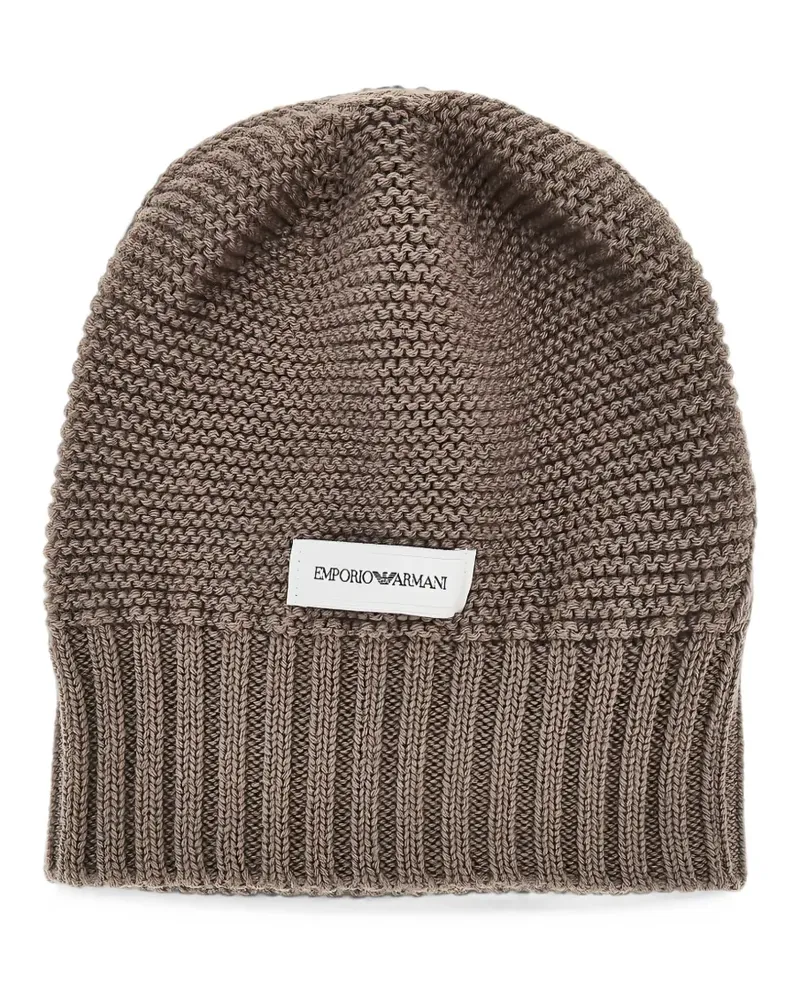 Emporio Armani logo-patch chunky-knit beanie hat - Braun Braun