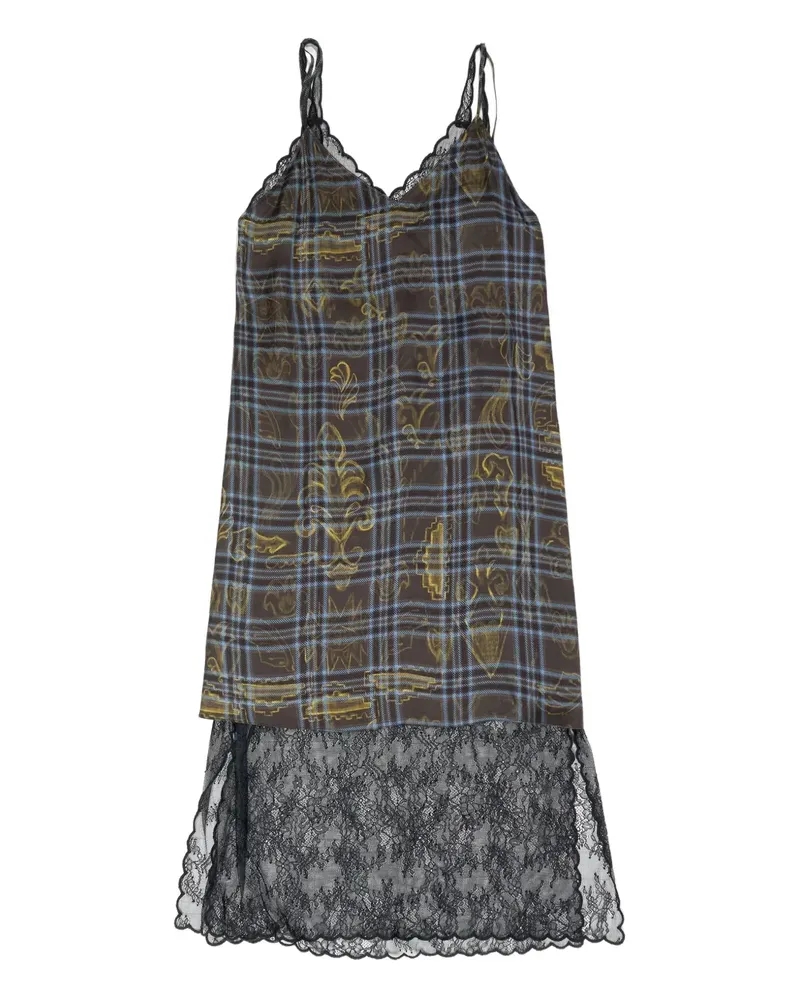 BIMBA Y LOLA Kariertes Midikleid aus Spitze - Blau Blau