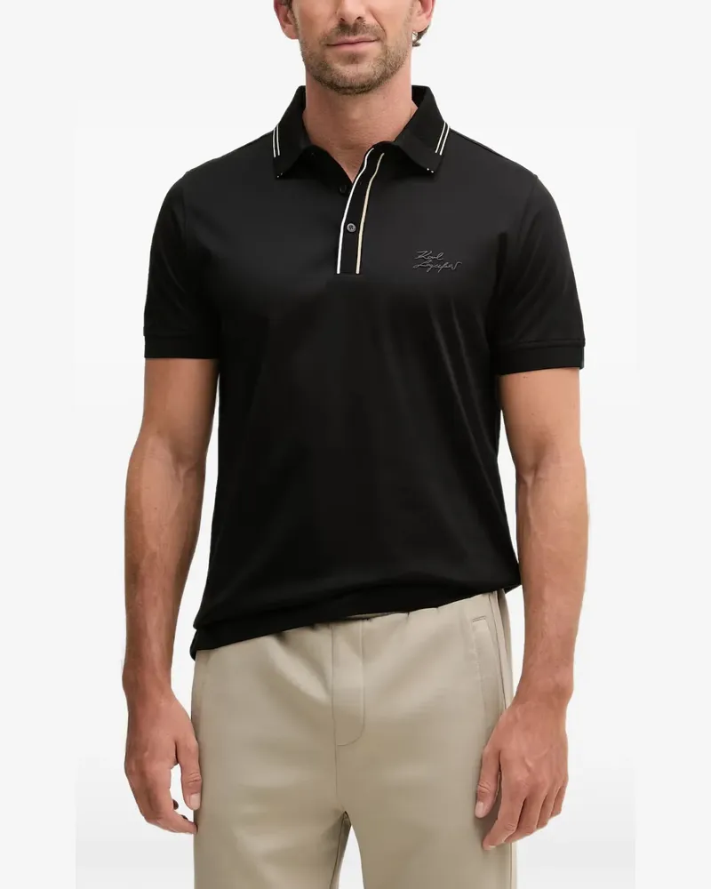 Karl Lagerfeld contrast-trim logo-patch polo shirt - Schwarz Schwarz