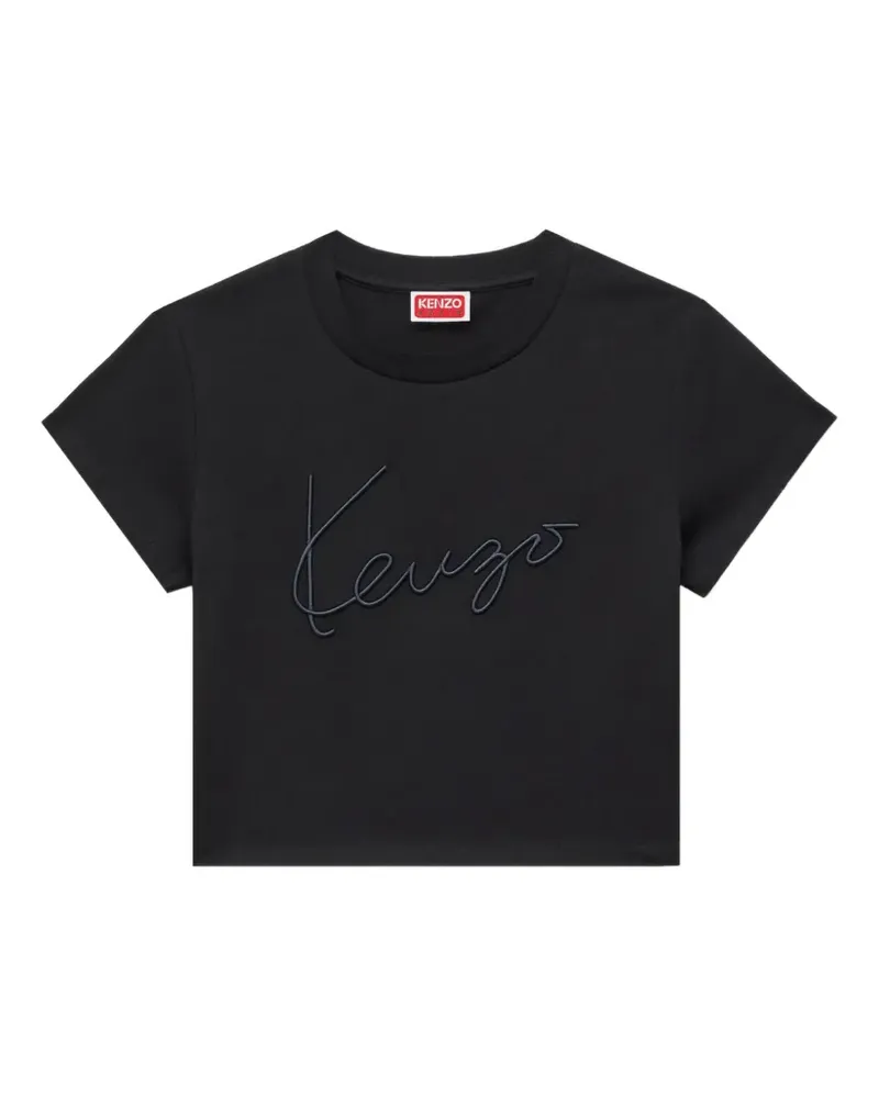 Kenzo Cropped-T-Shirt mit Signature-Stickerei - Schwarz Schwarz