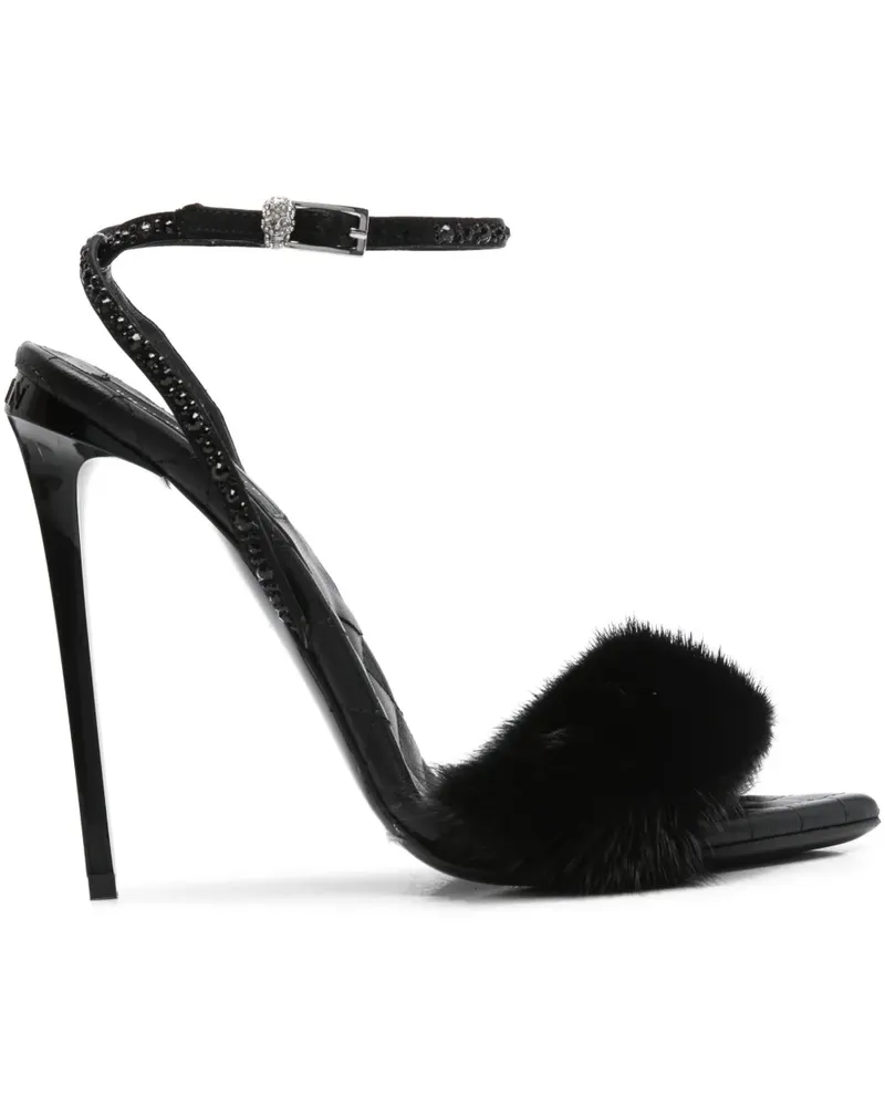 Philipp Plein crystal-embellished fur sandals - Schwarz Schwarz