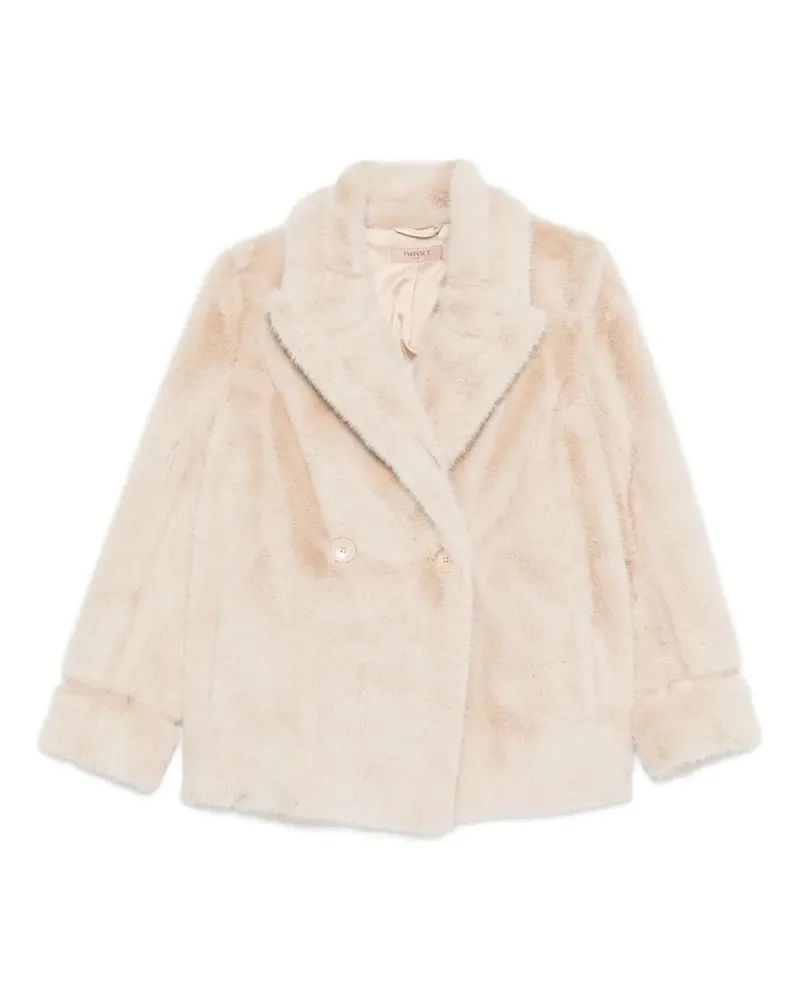 Twin-Set Doppelreihiger Mantel aus Faux Fur - Nude Nude