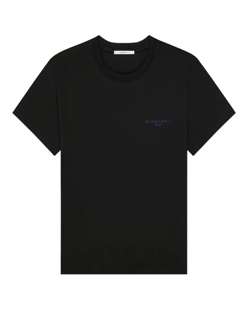 Givenchy Schmales T-Shirt aus Baumwolle mit  Paris-Stickerei - Schwarz Schwarz