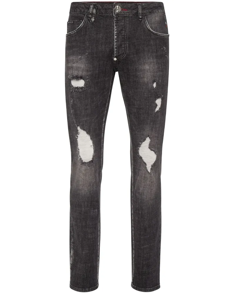 Philipp Plein Straight-Leg-Jeans mit Farbklecksen - Schwarz Schwarz