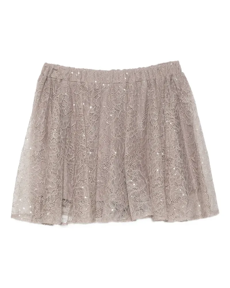 Twin-Set sequin-embellished lace-overlay skirt - Nude Nude