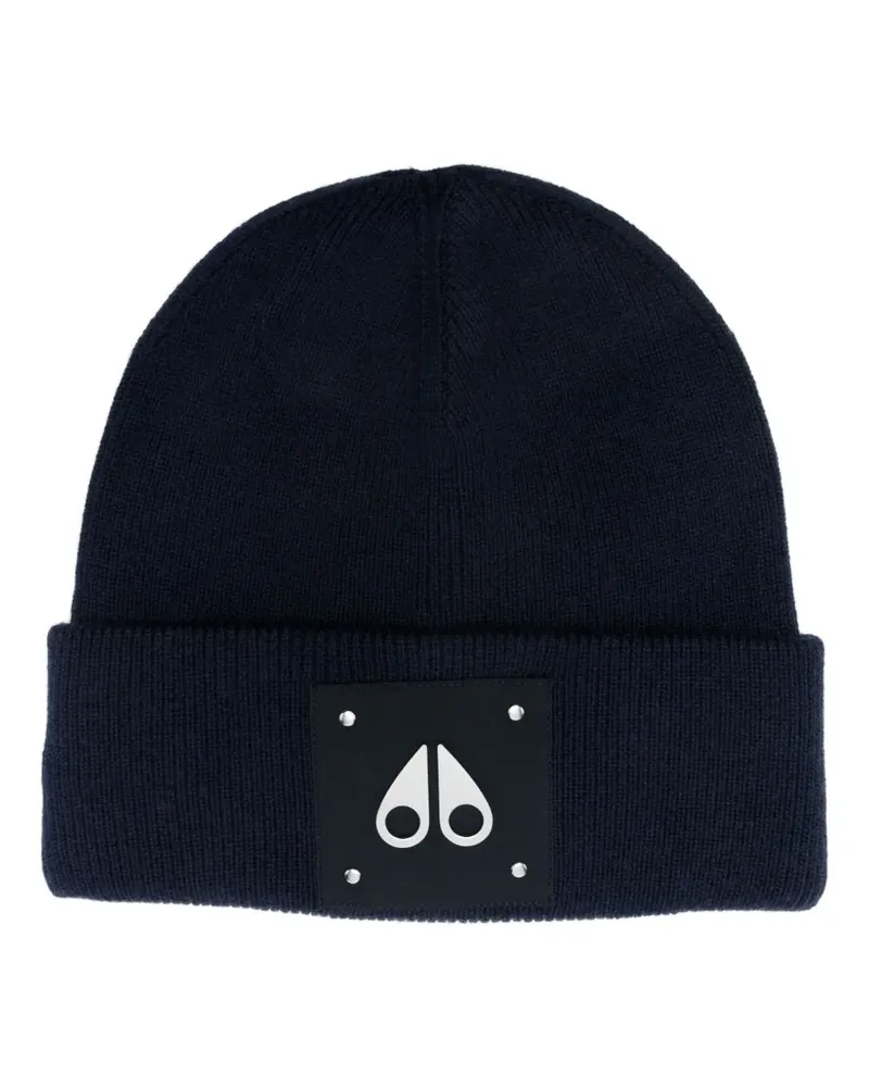 Moose Knuckles Beanie mit Logo-Schild - Blau Blau