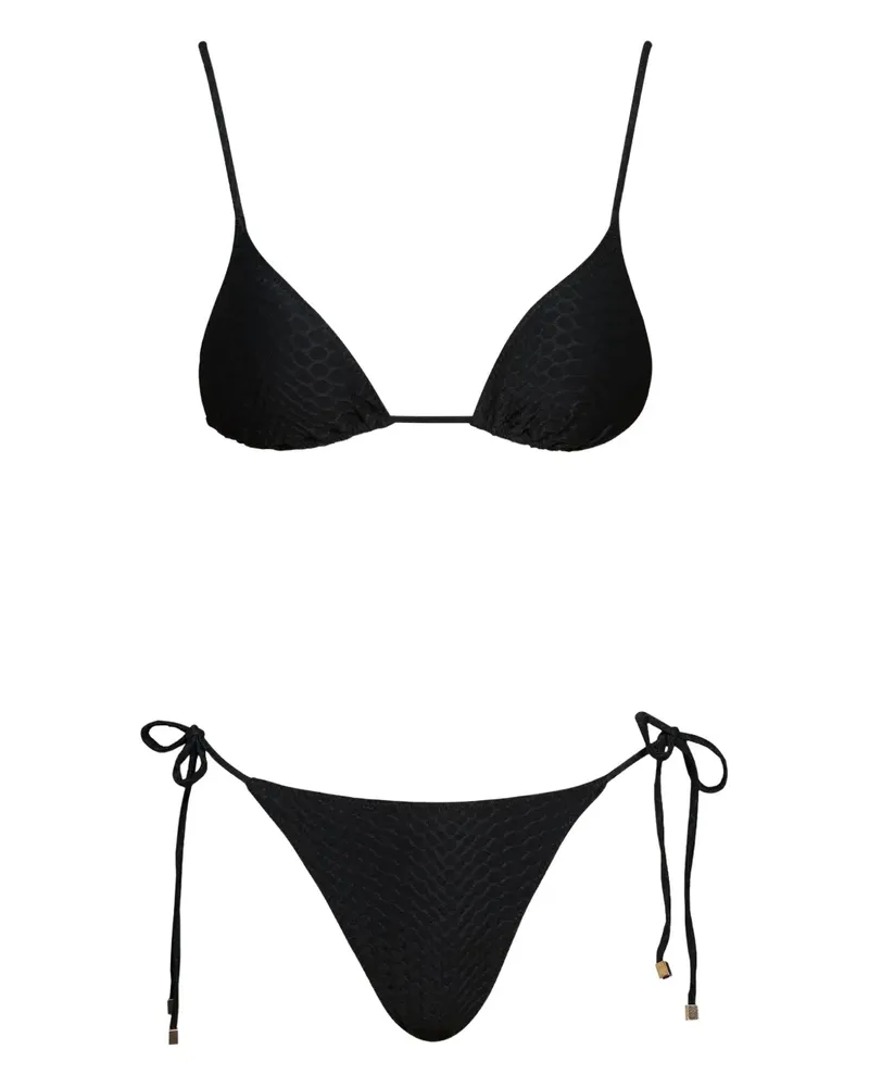 Noire Swimwear Nikki Bikini mit Schlangenleder-Optik - Schwarz Schwarz