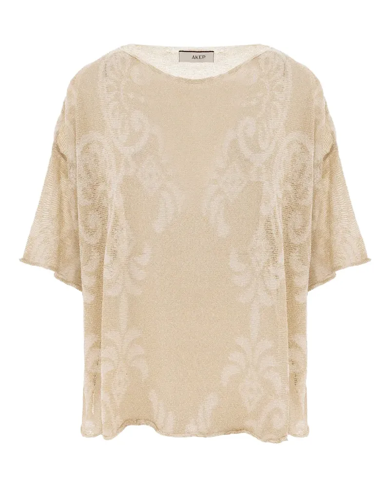 AKEP Gemustertes Strick-T-Shirt - Nude Nude
