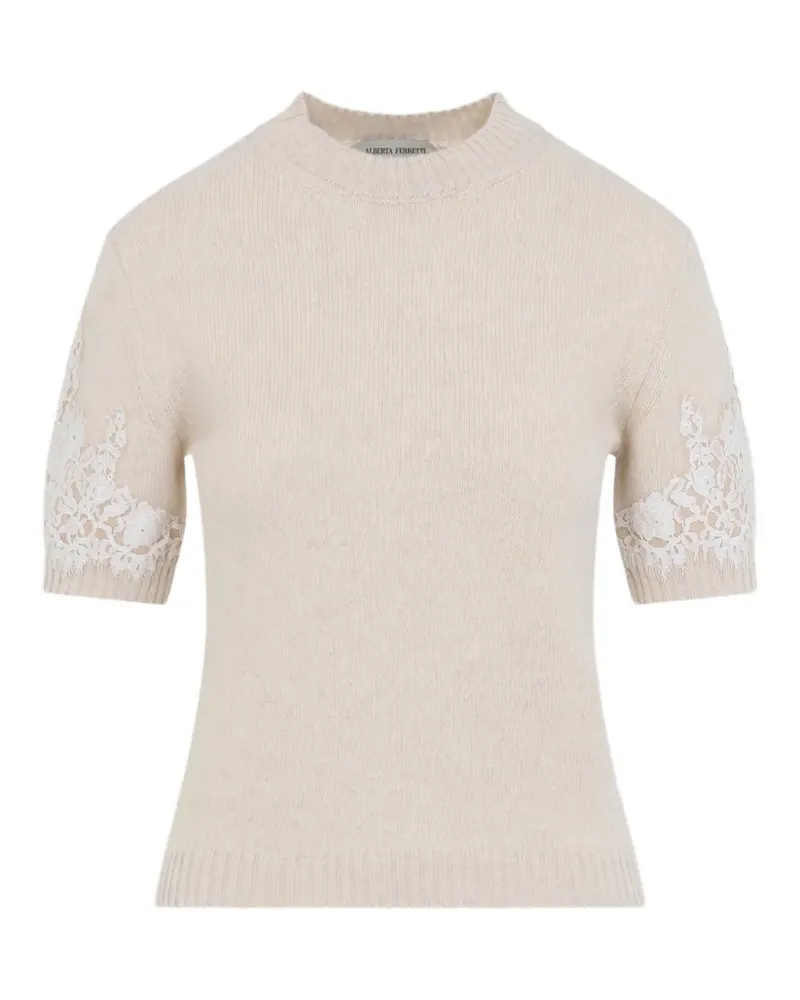 Alberta Ferretti lace-trim short-sleeve T-shirt - Nude Nude