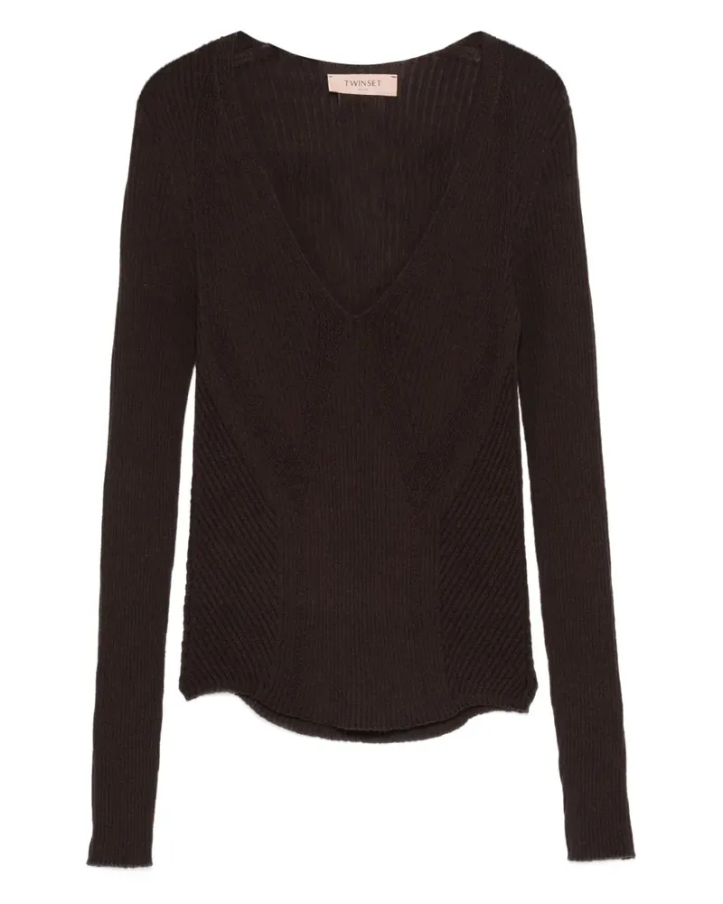 Twin-Set Pullover mit V-Ausschnitt - Braun Braun