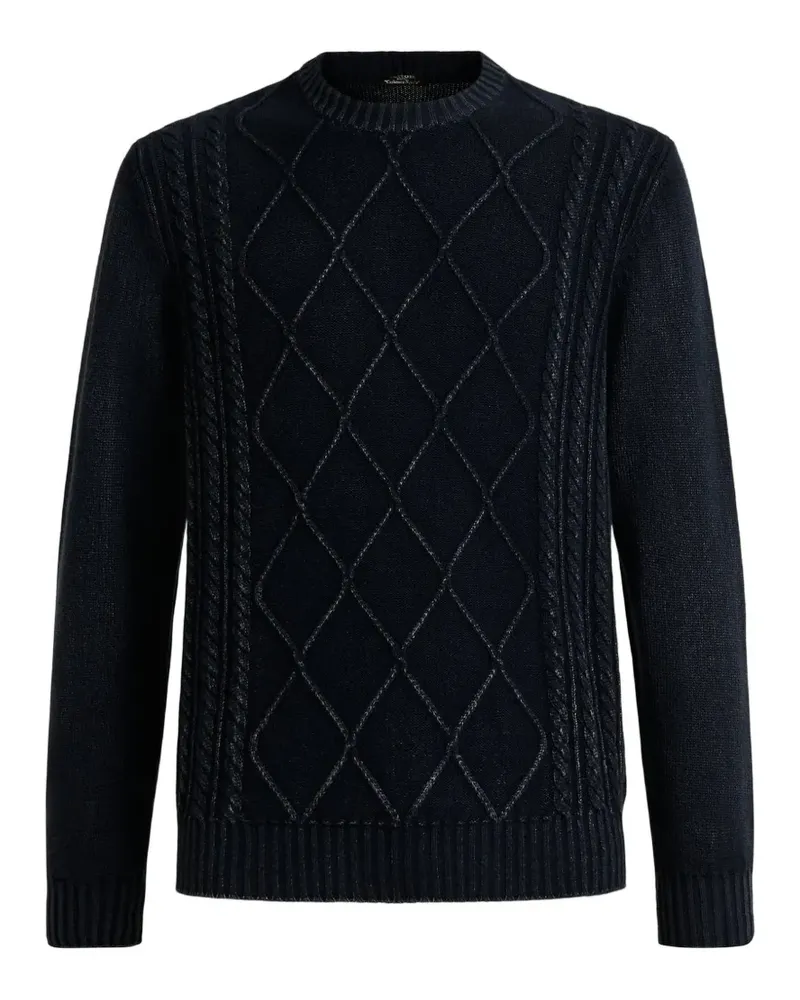 Kiton Rautenmuster-Pullover mit Zopfmuster - Blau Blau