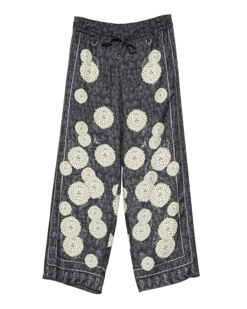John Richmond floral-print drawstring trousers - Schwarz Schwarz