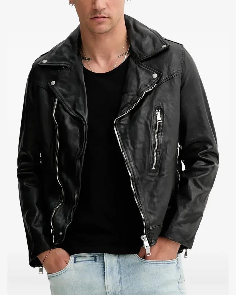 AllSaints Comet Lederjacke mit Reißverschluss - Schwarz Schwarz