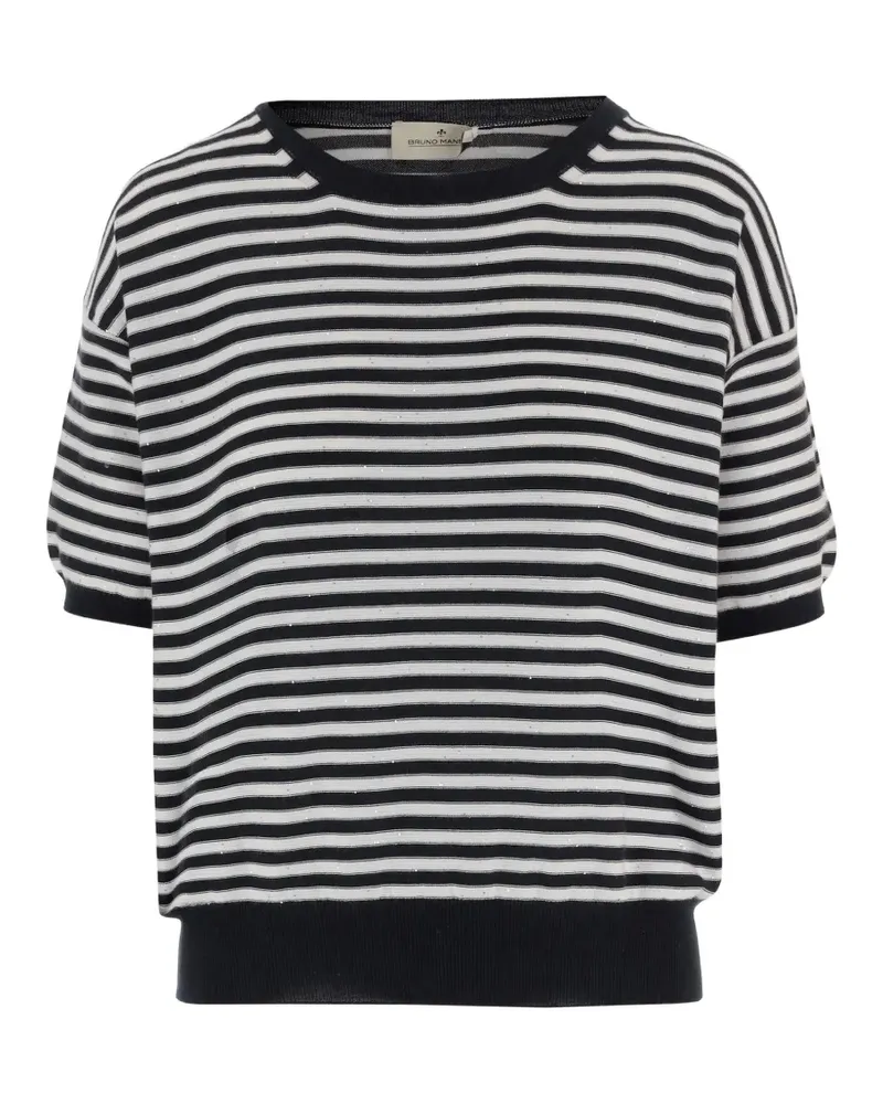 Bruno Manetti striped-pattern crew-neck sweater - Schwarz Schwarz