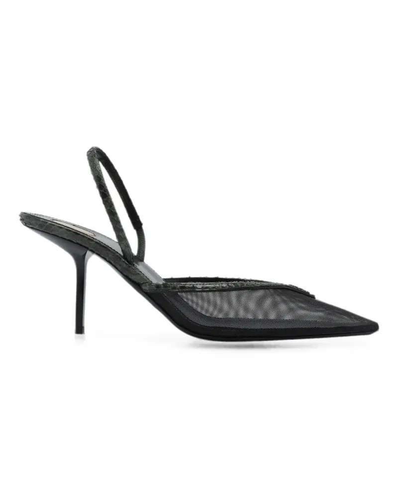 Saint Laurent Folie Slingback-Pumps aus Mesh und Pythonleder - Schwarz Schwarz