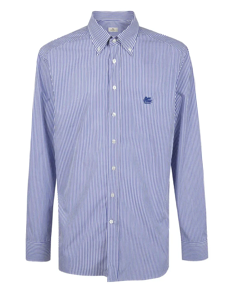 Etro striped-pattern embroidered-logo shirt - Blau Blau