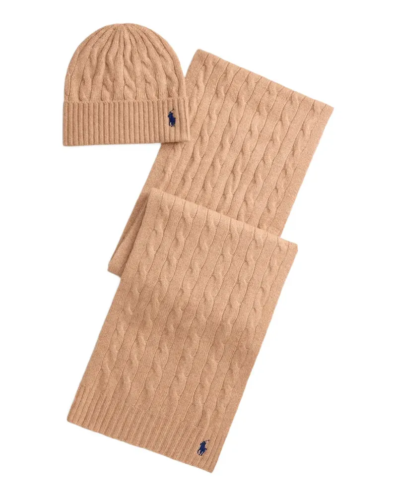 Ralph Lauren cable-knit beanie hat and scarf set - Nude Nude