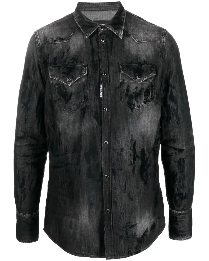 Dsquared2 Jeanshemd im Distressed-Look - Schwarz Schwarz