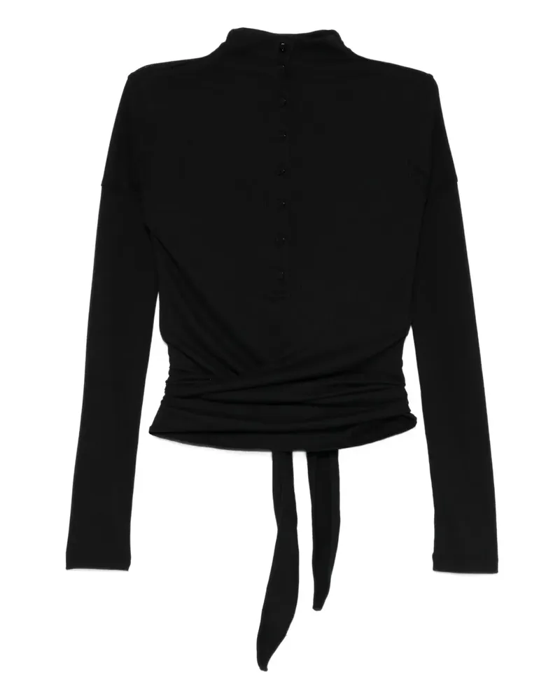 LOW CLASSIC Geknöpfte Bluse mit Bindegürtel - Schwarz Schwarz