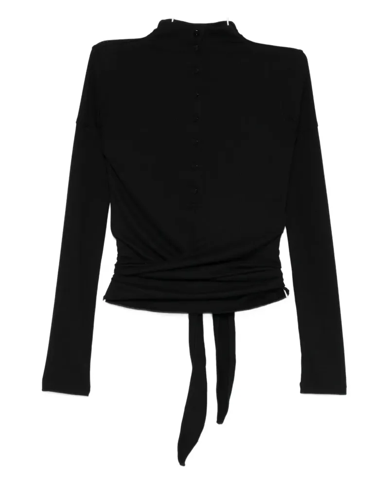 LOW CLASSIC Geknöpfte Bluse mit Bindegürtel - Schwarz Schwarz