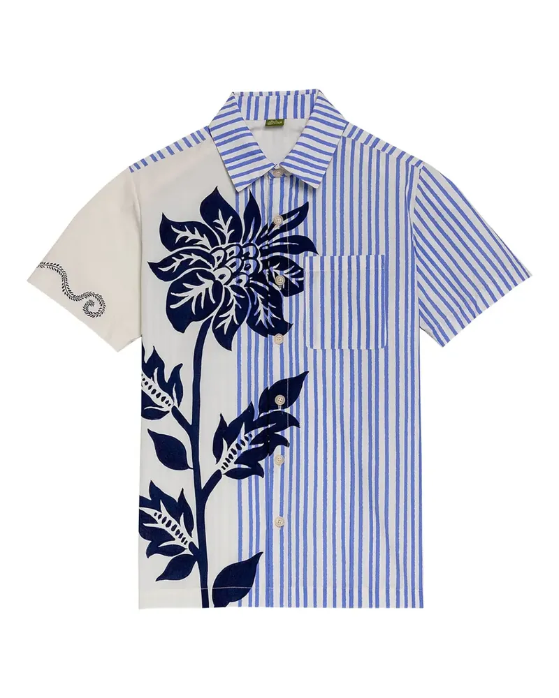 AGUA BENDITA Gestreiftes Jack Hemd mit Blumen-Print - Blau Blau