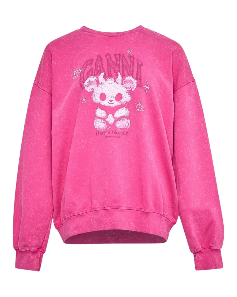 Ganni Isoli teddy-print sweatshirt - Rosa Rosa