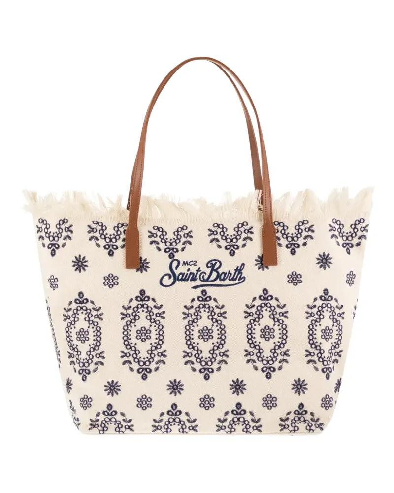 MC2 Saint Barth embroidered frayed-edge tote bag - Nude Nude