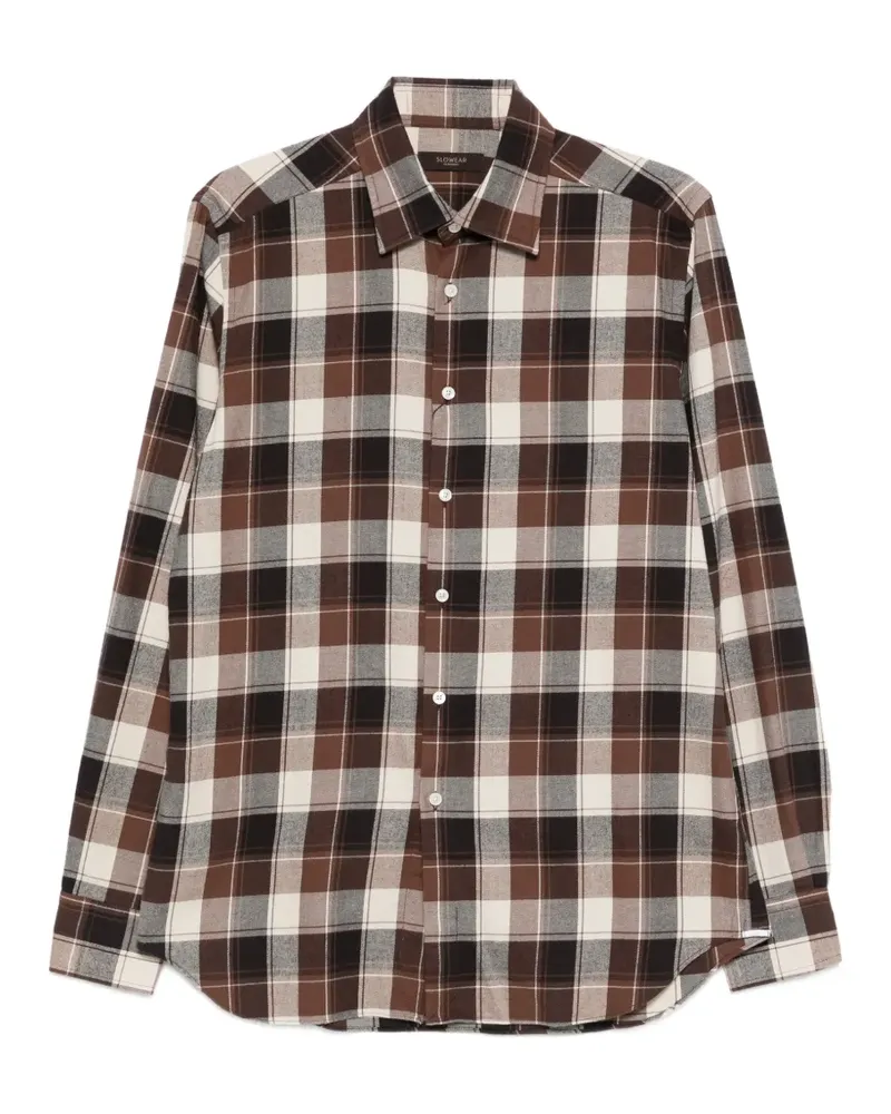 Glanshirt Hemd mit Karomuster - Braun Braun