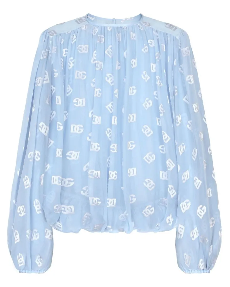 Dolce & Gabbana Semi-transparente Bluse aus Monogramm-Jacquard - Blau Blau