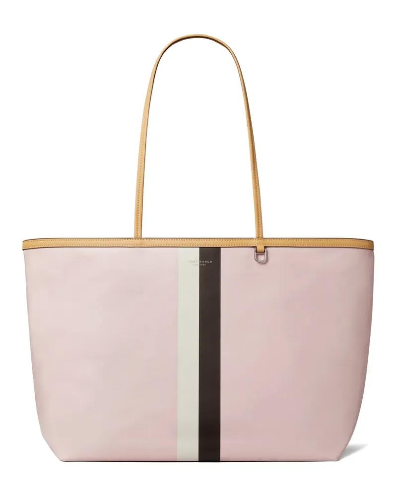 Tory Burch Racer striped-detail logo-print tote bag - Rosa Rosa