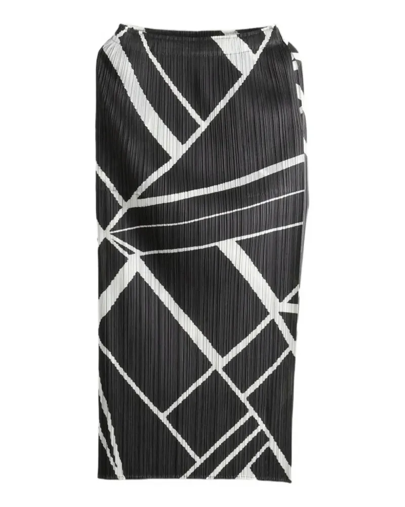 Issey Miyake geometric-print plissé midi skirt - Schwarz Schwarz