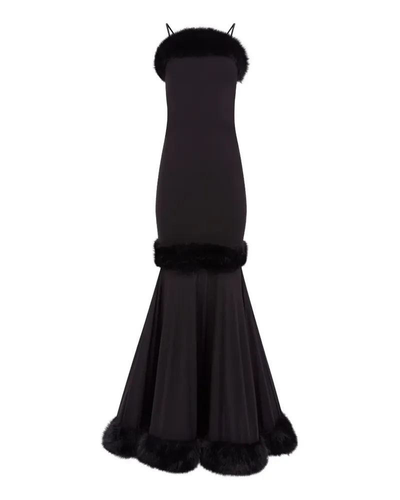 Nina Ricci Maxikleid mit Faux Fur-Borte - Schwarz Schwarz