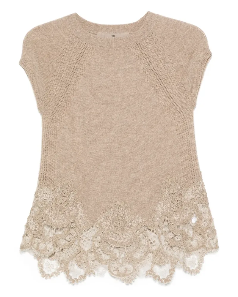 Ermanno Scervino T-Shirt mit Spitzenbesatz - Braun Braun
