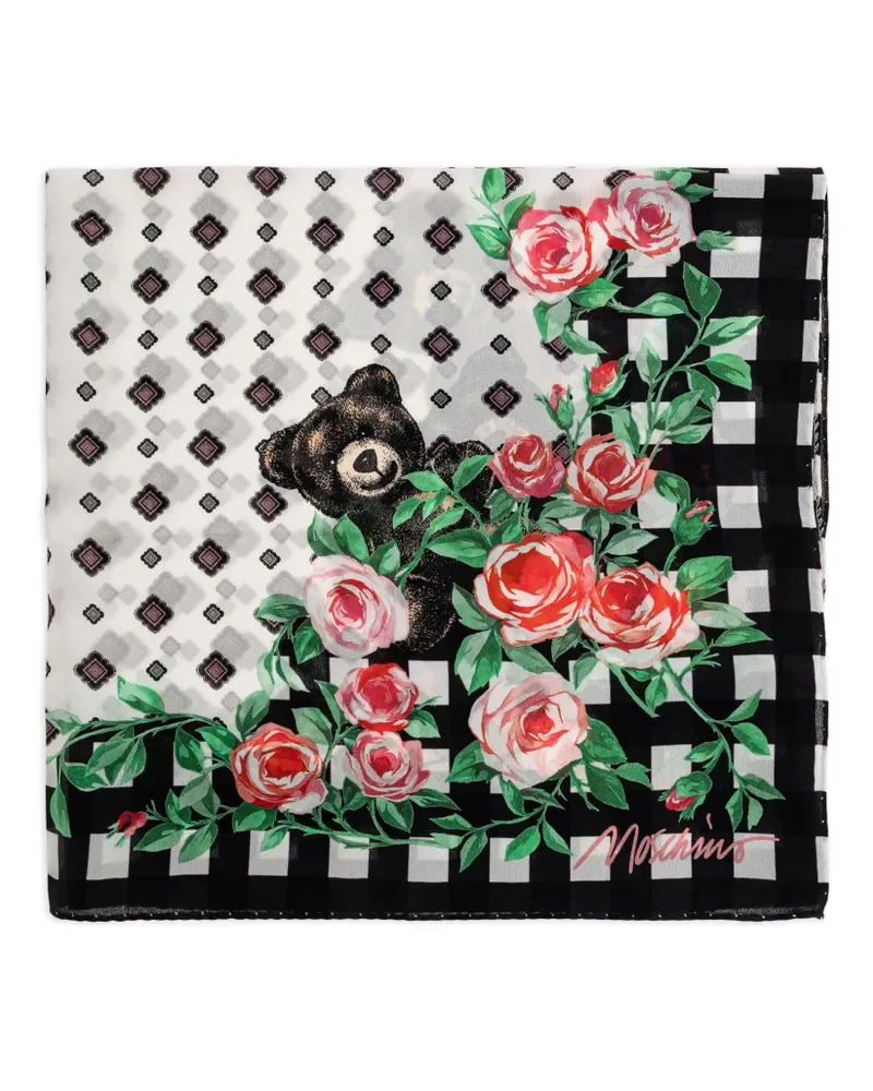 Moschino Seidenschal mit Blumen-Print - Weiß Weiß