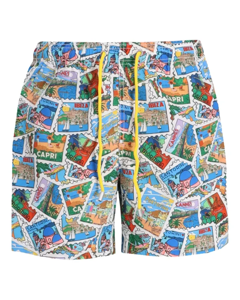 MC2 Saint Barth Badeshorts mit Postkarten-Print - Blau Blau