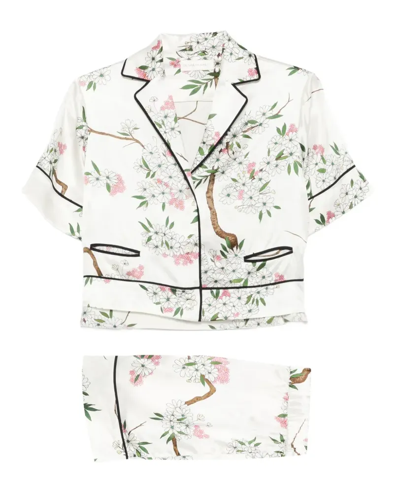 Olivia von Halle Arletta Ana Pyjama mit Blumen-Print - Weiß Weiß