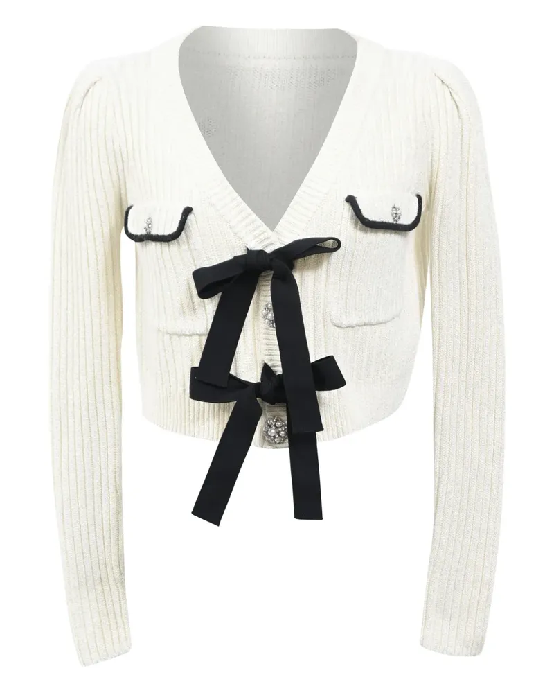 Self-Portrait bow-detail pocket cardigan - Weiß Weiß