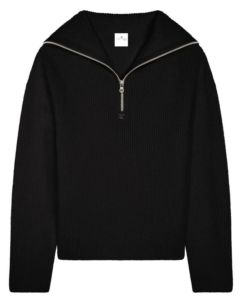 Courrèges Gerippter Hoodie - Schwarz Schwarz