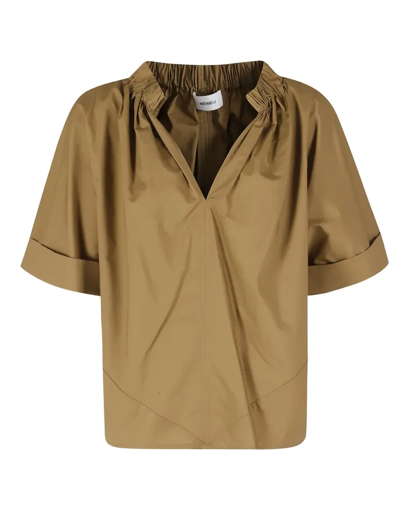 MEIMEIJ elasticated-neck short-sleeve blouse - Braun Braun