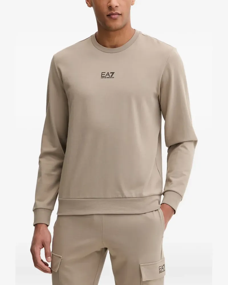 EA7 logo-print ribbed-trim sweater - Nude Nude