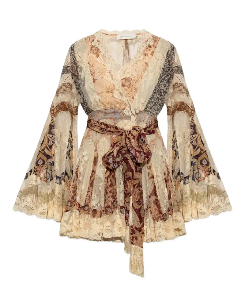 Zimmermann lace belted mini dress - Nude Nude